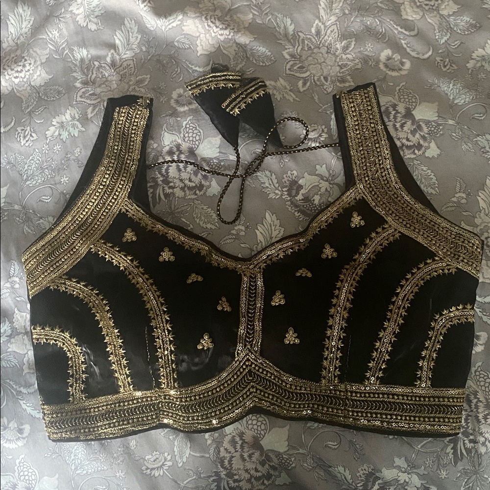 Black and Gold Embroidered Blouse